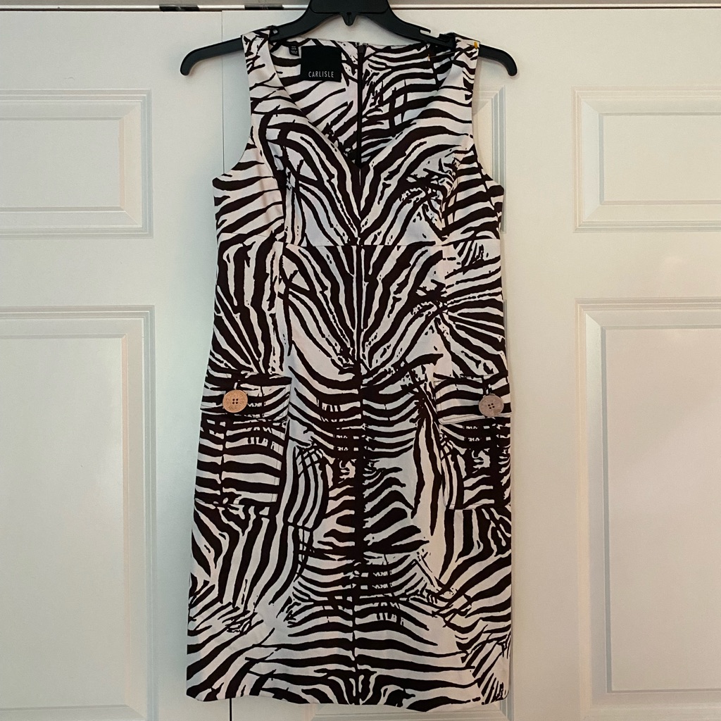 Carlisle Animal Print Sheath Dress In Cream, Brown. Size 8.